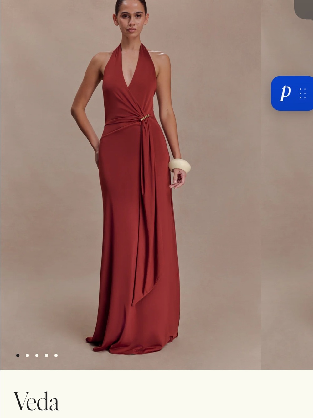 Meshki Halter Maxi Dress in Rust Red